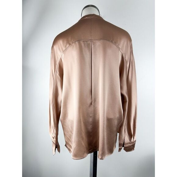 Vince Mandarin Collar Silk Blouse Top Career Size Large L Hidden Button Placket - Picture 3 of 5